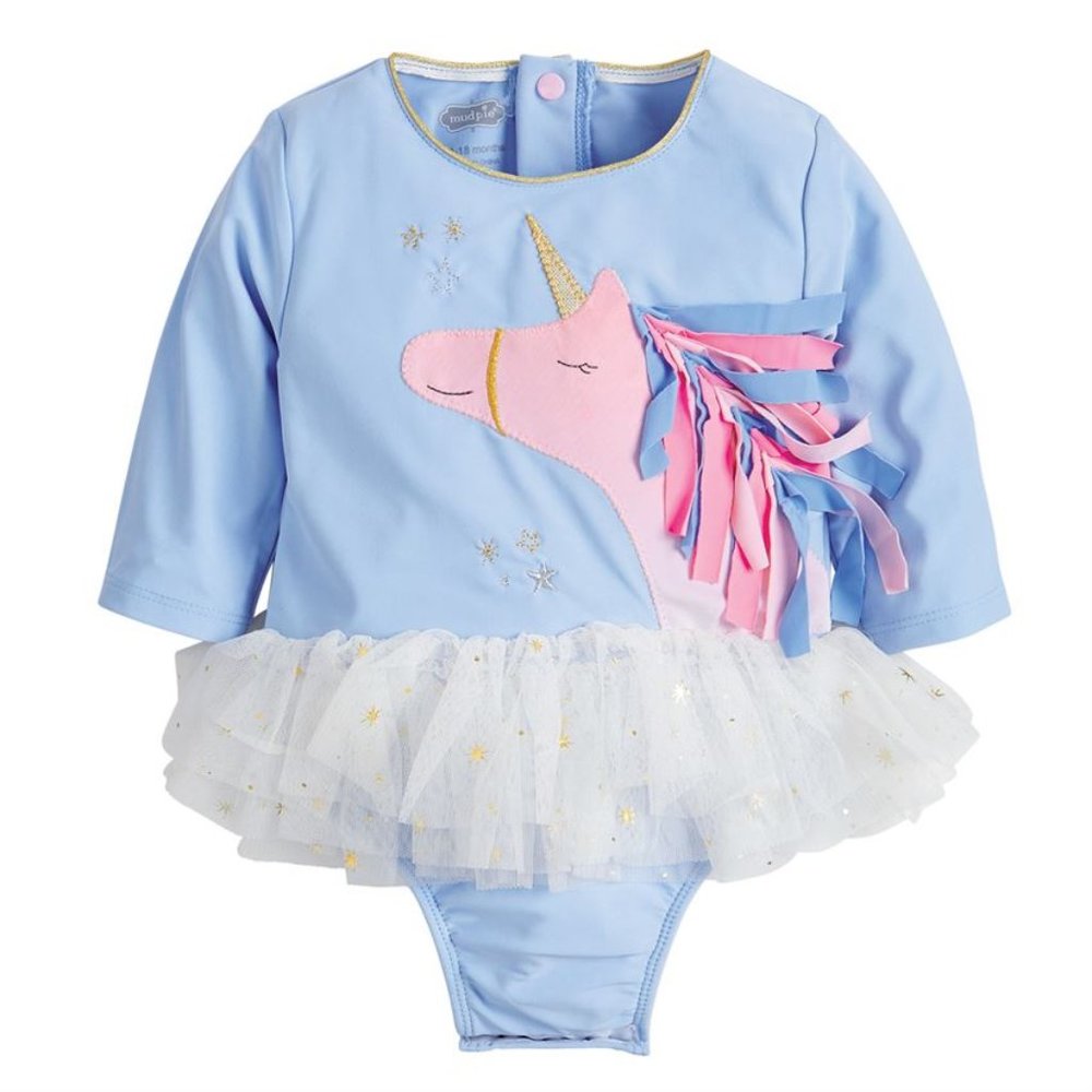 Mud Pie Baby Girl  Unicorn One Piece Rash guard Swimsuit Size 3-6 M NEW